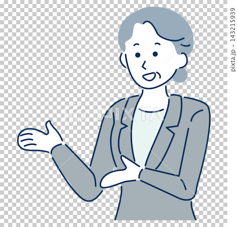 笑顔で説明するシニア女性会社員のビジネスイラスト 143215939