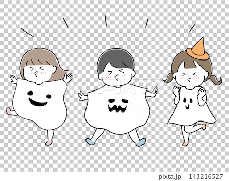 おばけの仮装をする子どもたちセット(白) おばけの仮装をする子どもたちセット(白) 143216527