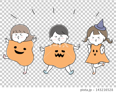 おばけの仮装をする子どもたちセット(オレンジ) おばけの仮装をする子どもたちセット(オレンジ) 143216528