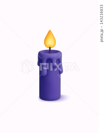 Burning candle with melting wax and warm flame. Hope, peace, meditation or magic concept. 3D Vector Illustration. 143216833