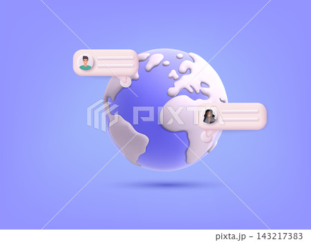 3D illustration of global communication with chat bubbles around earth, representing messaging, social media and online interaction worldwide. 3D illustration of global communication with chat bubbles around earth, representing messaging, social media and online interaction worldwide. 143217383