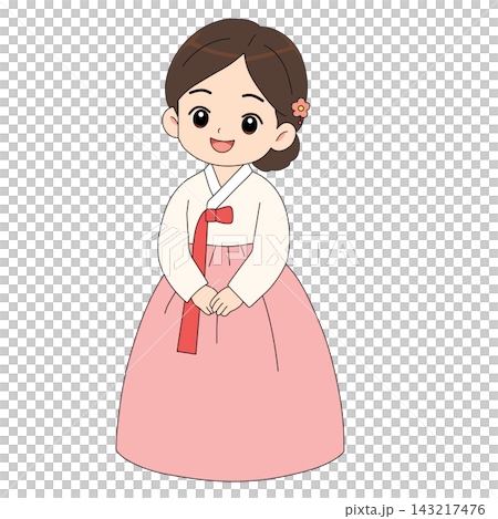 Korean woman standing in pink hanbok traditional clothing element sticker print visual graphic clipart artwork design icon illustration Korean woman standing in pink hanbok traditional clothing element sticker print visual graphic clipart artwork design icon illustration 143217476