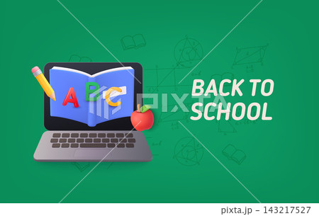 Online Back to School Learning with Laptop and Open Book 143217527
