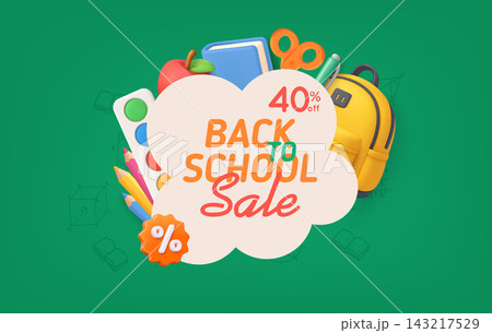Back to School Sale with 40 Percent Discount and School Supplies Back to School Sale with 40 Percent Discount and School Supplies 143217529