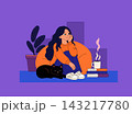 Cozy Woman Relaxing at Home with Cat Coffee and Books 143217780