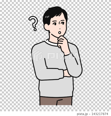 一個簡單的向量插圖,描繪了一位三十多歲的男子,他的頭頂上方漂浮著一個問號。 一個簡單的向量插圖,描繪了一位三十多歲的男子,他的頭頂上方漂浮著一個問號。 143217874