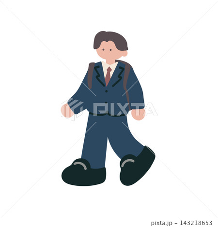 ビジネスリュックを背負って出勤する男性人物手描きベクターイラスト ビジネスリュックを背負って出勤する男性人物手描きベクターイラスト 143218653