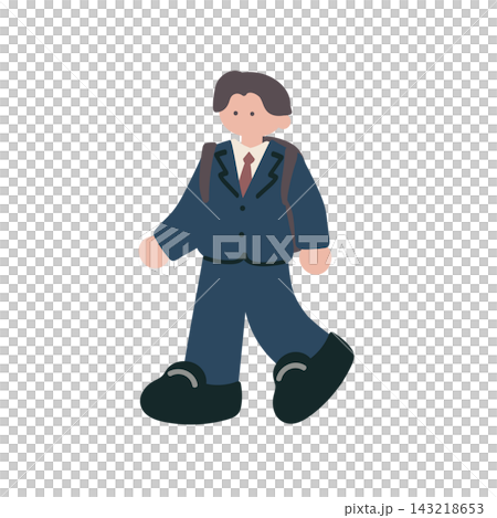 ビジネスリュックを背負って出勤する男性人物手描きベクターイラスト ビジネスリュックを背負って出勤する男性人物手描きベクターイラスト 143218653