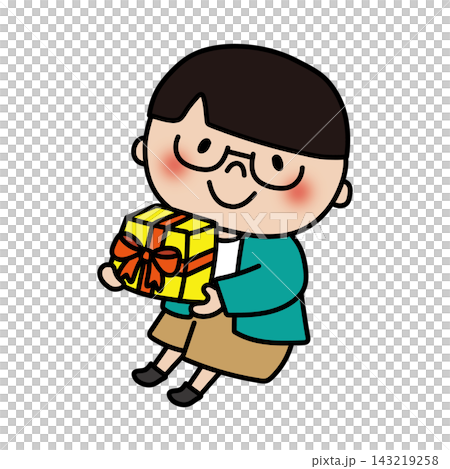 A boy with smooth hair and glasses, who received a gift. A boy with smooth hair and glasses, who received a gift. 143219258