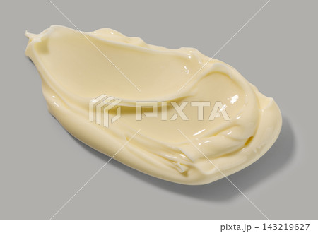 Melted cheese isolated on grey background, top view 143219627