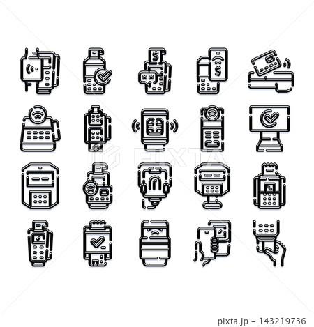 Contactless payment line icons digital wallet nfc transaction Contactless payment line icons digital wallet nfc transaction 143219736