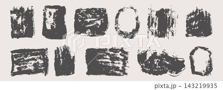 Linocut print with grunge ink texture and rough roller marks creates an authentic printmaking frame. Set vintage rectangle borders. Wide stripes rough textures. 143219935