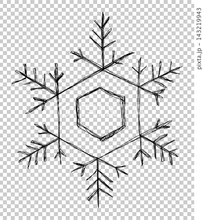 Hand-drawn snowflake (center of a hexagon) line drawing Hand-drawn snowflake (center of a hexagon) line drawing 143219943