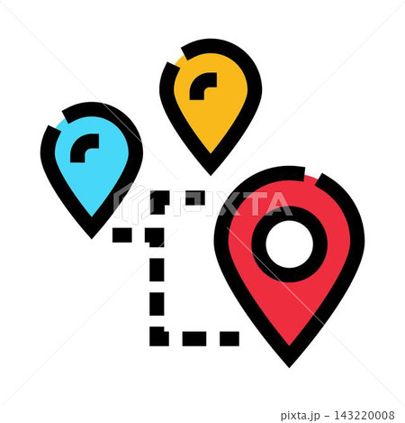 Location map pins showing navigation route tracking Location map pins showing navigation route tracking 143220008