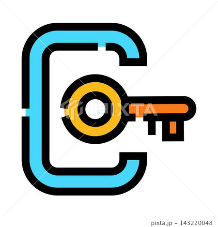 Key unlocking digital lock icon for security solution 143220048