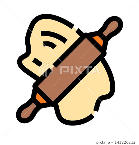 Rolling pin flattening dough for baking and culinary preparation Rolling pin flattening dough for baking and culinary preparation 143220212