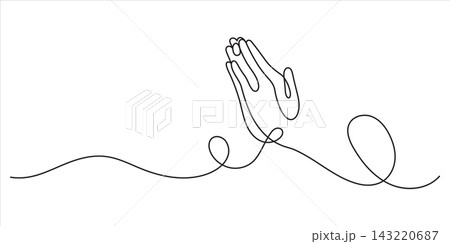 Thai Wai Greeting Gesture, Hands Together for Respect and Welcome One Line Drawing Continuous minimalist 143220687