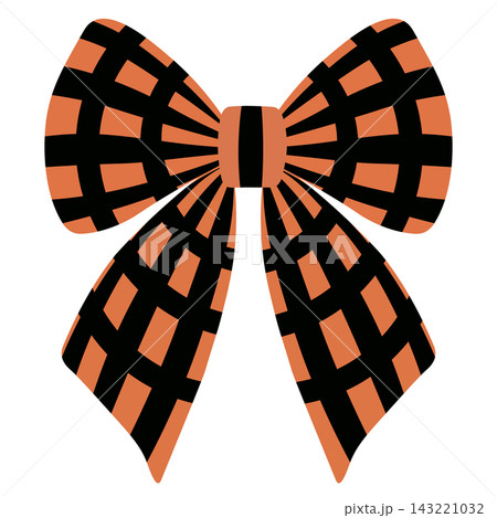 Halloween orange and black plaid bow, isolated on transparent background. Festive checkered ribbon bow. PNG. Vector illustration 143221032