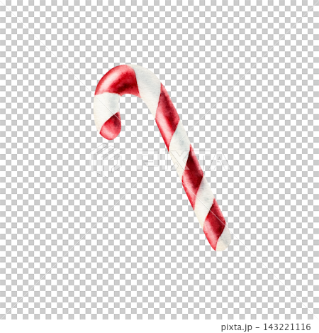 Watercolor Christmas sugar candy cane isolated on white background. Hand drawn striped lollipop, traditional holiday sweet food illustration for New Year menu design, festive confectionery packaging, Watercolor Christmas sugar candy cane isolated on white background. Hand drawn striped lollipop, traditional holiday sweet food illustration for New Year menu design, festive confectionery packaging, 143221116