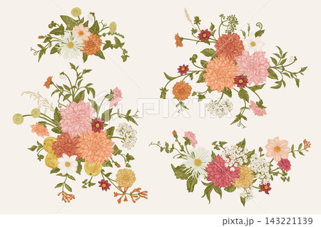 Set of colorful vintage floral bouquets. Set of colorful vintage floral bouquets. 143221139