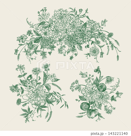 Set of green floral bouquets with dahlias Set of green floral bouquets with dahlias 143221140