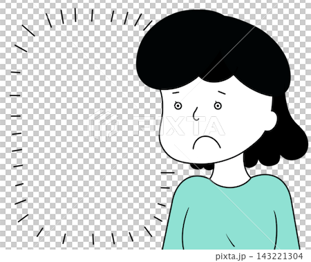 A woman in long sleeves (cool colors) who looks dissatisfied. A woman in long sleeves (cool colors) who looks dissatisfied. 143221304