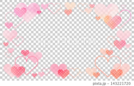 A cute frame filled with colorful hearts in pink and orange watercolors. A cute frame filled with colorful hearts in pink and orange watercolors. 143221720