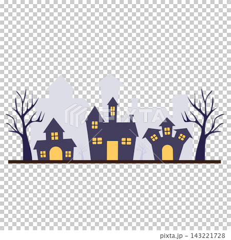 Spooky haunted castle silhouette halloween landscape element sticker print visual graphic clipart artwork design icon illustration 143221728