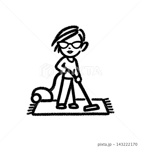 Woman vacuuming a rug, brush-stroke icon Woman vacuuming a rug, brush-stroke icon 143222170