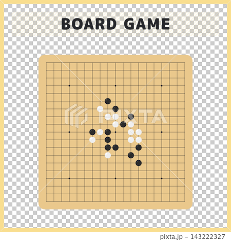 一幅棋盤遊戲圖示的向量插圖,圖案為木製圍棋棋盤和黑白圍棋棋子。 一幅棋盤遊戲圖示的向量插圖,圖案為木製圍棋棋盤和黑白圍棋棋子。 143222327