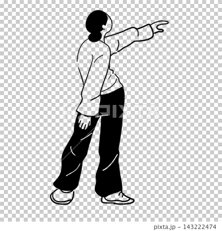 指をさす女性　後ろ姿　線画 143222474