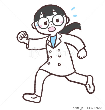 何かから逃げる白衣の女性のイラスト 何かから逃げる白衣の女性のイラスト 143222683