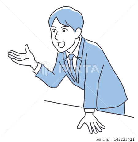 身を乗り出して話すスーツの男性 143223421