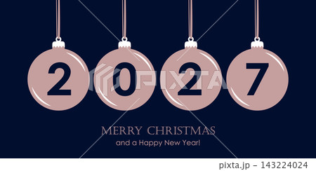 hanging christmas balls 2027 on dark background vector illustration 143224024
