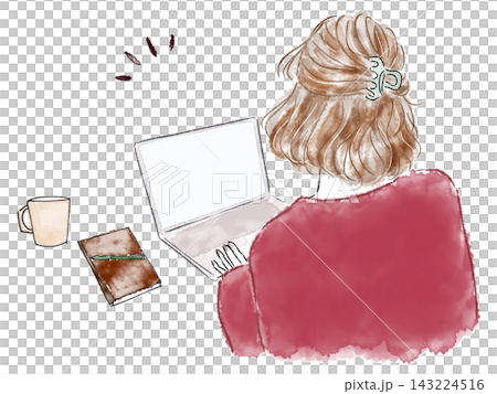 カフェで仕事をする女性 カフェで仕事をする女性 143224516