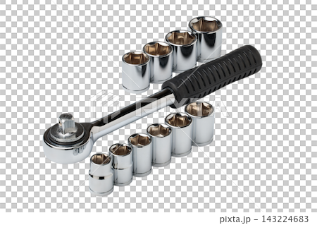 切り抜きしたソケットレンチと10個の六角ソケットのPNG素材 切り抜きしたソケットレンチと10個の六角ソケットのPNG素材 143224683