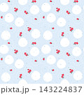 Seamless cute floral pattern on light blue background with white circles and tiny red flowers. Spring summer pastel textile design vector illustration for fabric print, wrapping paper and wallpaper. 143224837
