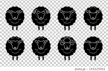 一組可愛的綿羊臉剪影插圖 一組可愛的綿羊臉剪影插圖 143225932