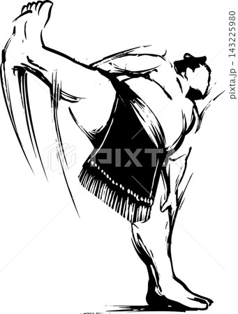 【ベクター】力強く四股を踏む相撲力士の墨絵イラスト 切り抜き・ポスター用 143225980