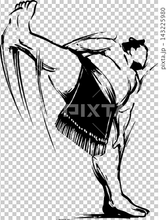 【ベクター】力強く四股を踏む相撲力士の墨絵イラスト 切り抜き・ポスター用 143225980