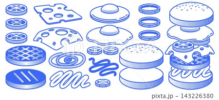 Halftone burger ingredients set on white 143226380