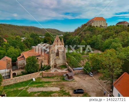Rosa Coeli Monastery in Dolni Kounice, South Moravia, Czech Republic, aerial drone view Rosa Coeli Monastery in Dolni Kounice, South Moravia, Czech Republic, aerial drone view 143227721