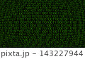 Curved binary code matrix pattern background with green neon numbers. distorted digital data stream concept 143227944