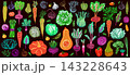 Colorful hand drawn vegetable illustration with assorted garden produce 143228643