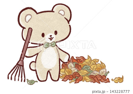 落ち葉をレーキで集めているクマのイラスト 落ち葉をレーキで集めているクマのイラスト 143228777
