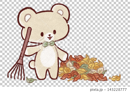 落ち葉をレーキで集めているクマのイラスト 落ち葉をレーキで集めているクマのイラスト 143228777
