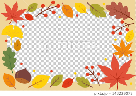 秋の紅葉フレーム 飾り罫 モミジ イチョウ イラスト ベクター 背景素材 秋の紅葉フレーム 飾り罫 モミジ イチョウ イラスト ベクター 背景素材 143229075