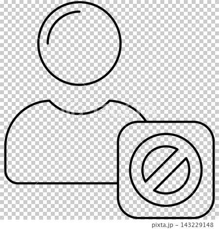Line art style icon illustration of a user profile avatar with prohibition sign isolated on transparent background. Minimalist thin line design element clip art for blocked user. Line art style icon illustration of a user profile avatar with prohibition sign isolated on transparent background. Minimalist thin line design element clip art for blocked user. 143229148