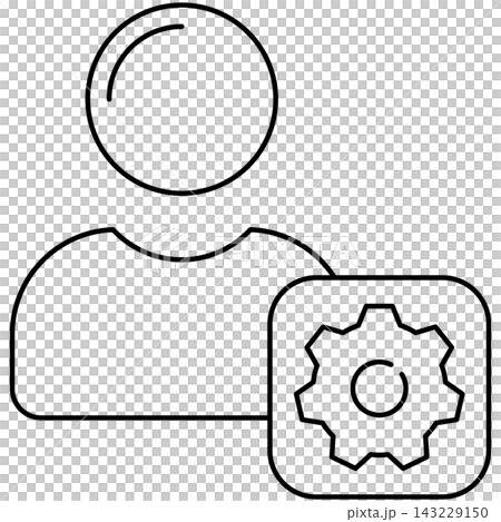 Line art style icon illustration of a user profile avatar with gear settings badge isolated on transparent background. Minimalist thin line design element for account management. Line art style icon illustration of a user profile avatar with gear settings badge isolated on transparent background. Minimalist thin line design element for account management. 143229150
