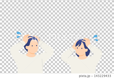 一幅插圖，描繪了一對夫婦因某個問題而驚慌失措的情景，圖中只顯示了他們的上半身，兩人都驚慌失措地雙手抱頭。 143229433